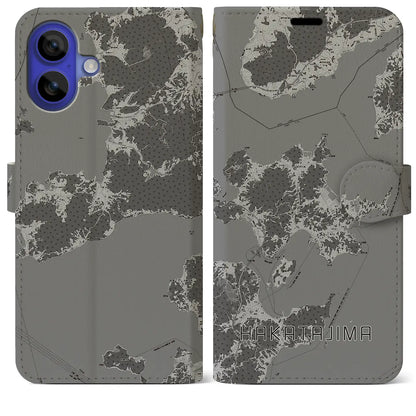 【伯方島（愛媛県）】地図柄iPhoneケース（手帳タイプ）モノトーン・iPhone 16 Pro Max 用