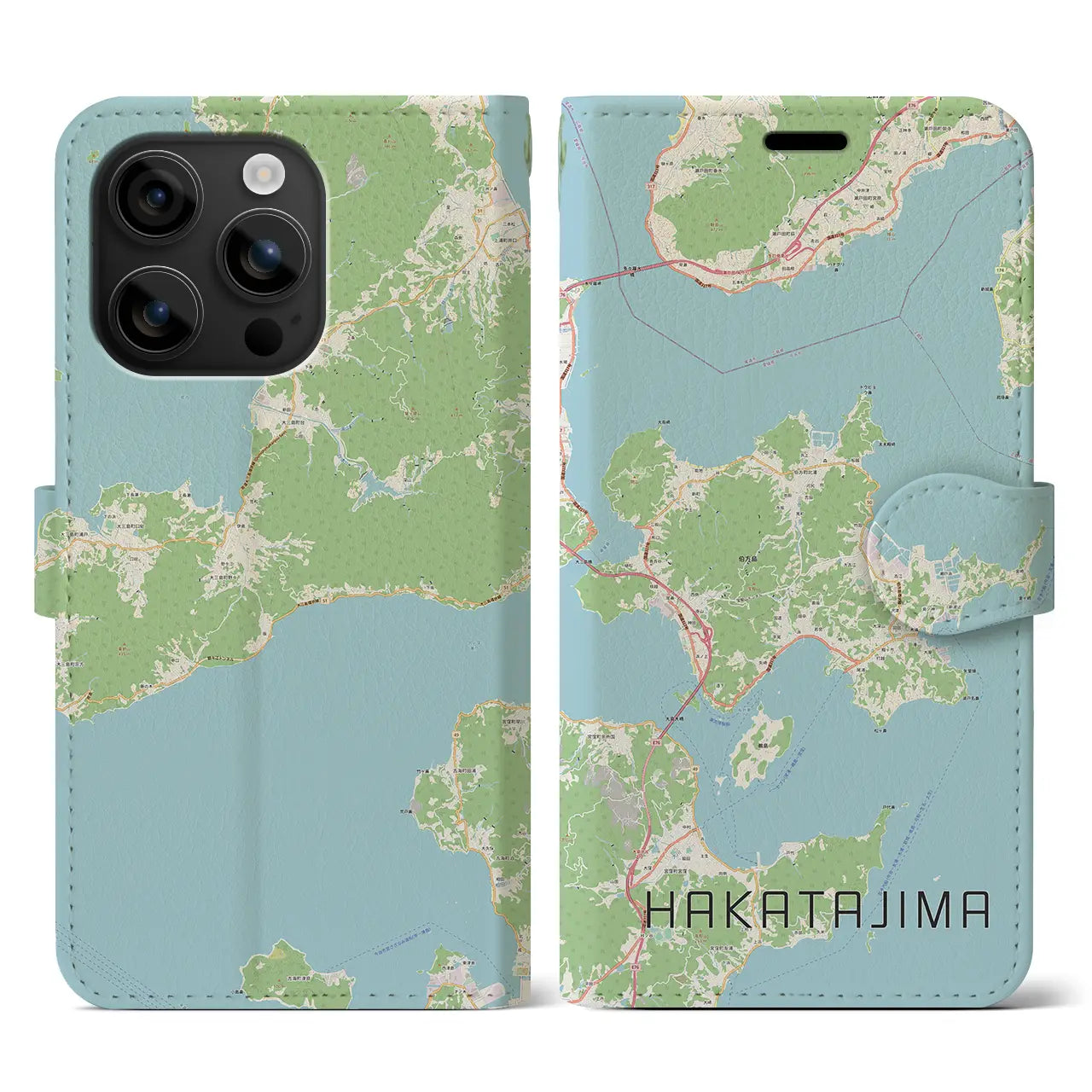 【伯方島（愛媛県）】地図柄iPhoneケース（手帳タイプ）ナチュラル・iPhone 16 用