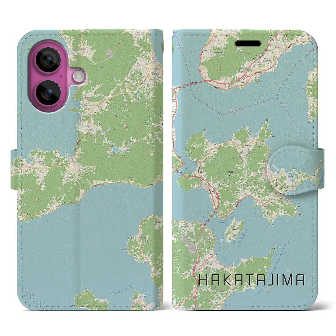 【伯方島（愛媛県）】地図柄iPhoneケース（手帳タイプ）ナチュラル・iPhone 16 Pro 用