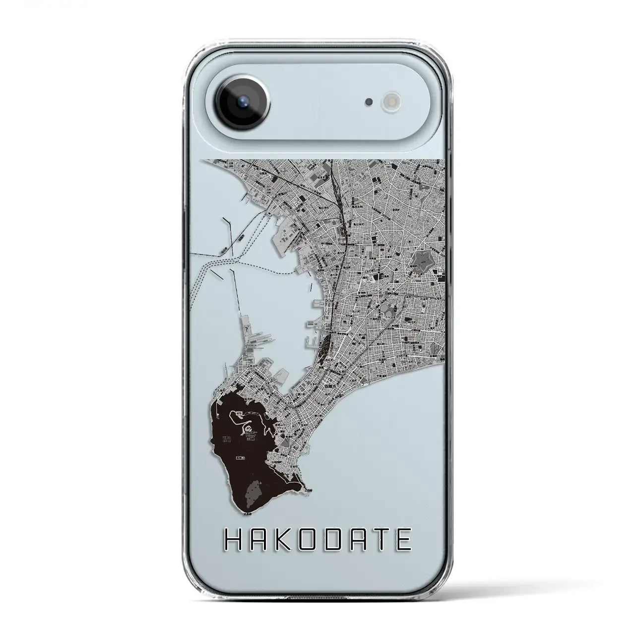 【函館2（北海道）】地図柄iPhoneケース（クリアタイプ）モノトーン・iPhone 17 Pro Max 用