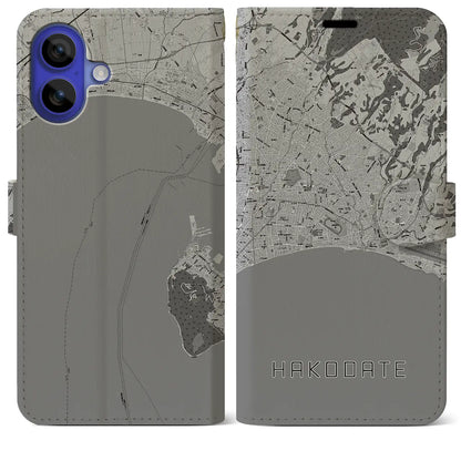 【函館2（北海道）】地図柄iPhoneケース（手帳タイプ）モノトーン・iPhone 16 Pro Max 用