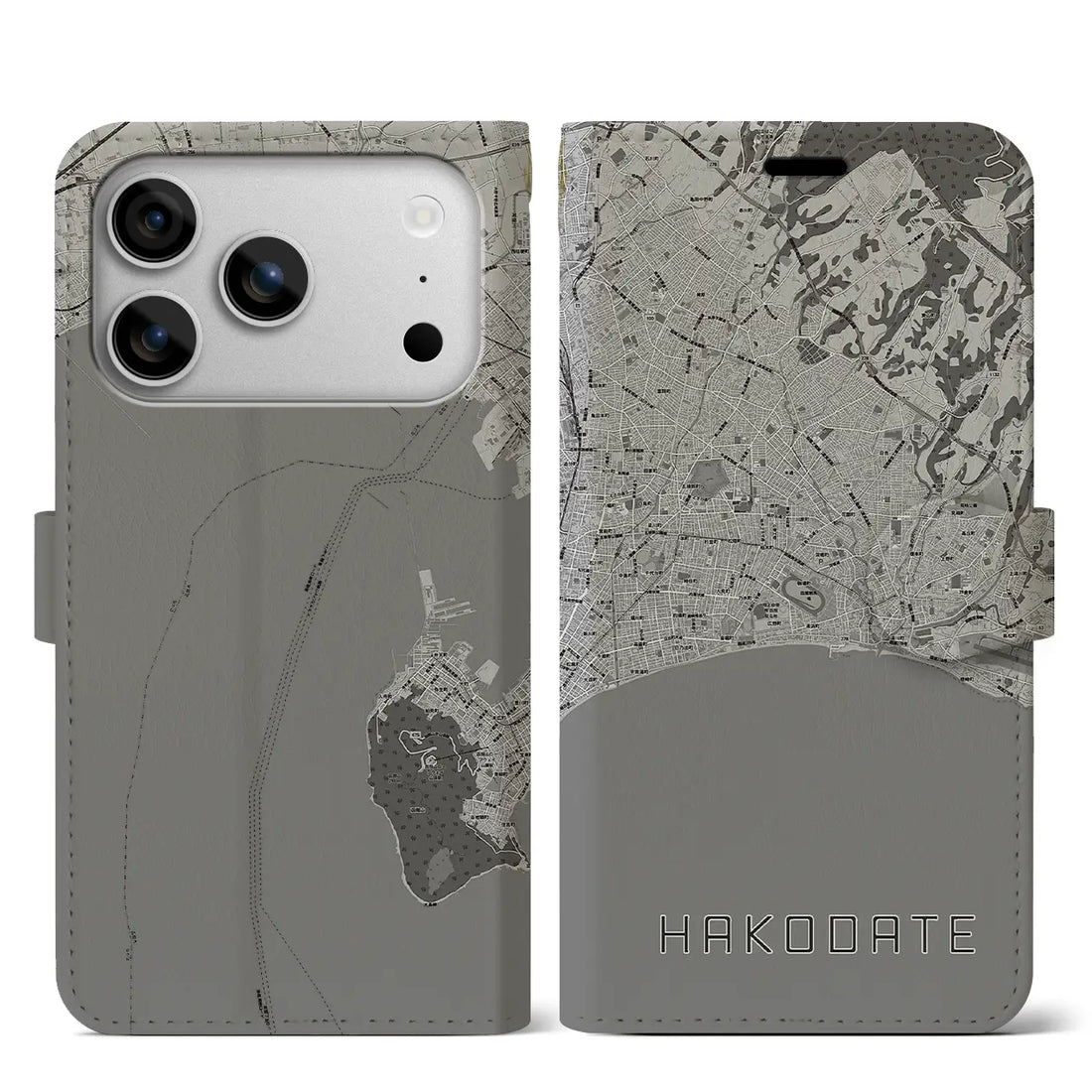 【函館2（北海道）】地図柄iPhoneケース（手帳タイプ）