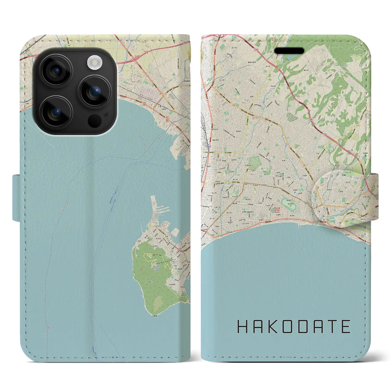 【函館2（北海道）】地図柄iPhoneケース（手帳タイプ）ナチュラル・iPhone 16 用