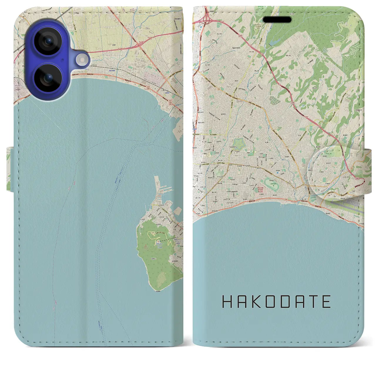 【函館2（北海道）】地図柄iPhoneケース（手帳タイプ）ナチュラル・iPhone 16 Pro Max 用