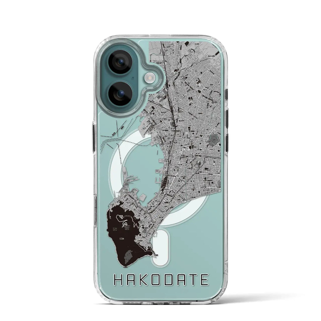 【函館2（北海道）】地図柄iPhoneケース（MagSafeタイプ）モノトーン・iPhone 16 Pro 用
