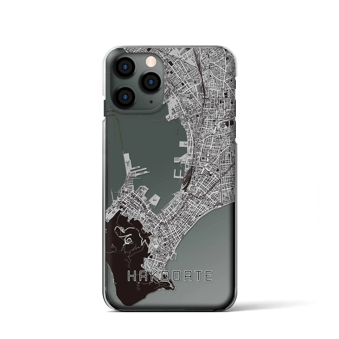 【函館（北海道）】地図柄iPhoneケース（クリアタイプ）モノトーン・iPhone 11 Pro 用