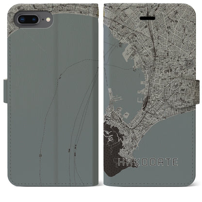【函館（北海道）】地図柄iPhoneケース（手帳タイプ）モノトーン・iPhone 8Plus /7Plus / 6sPlus / 6Plus 用
