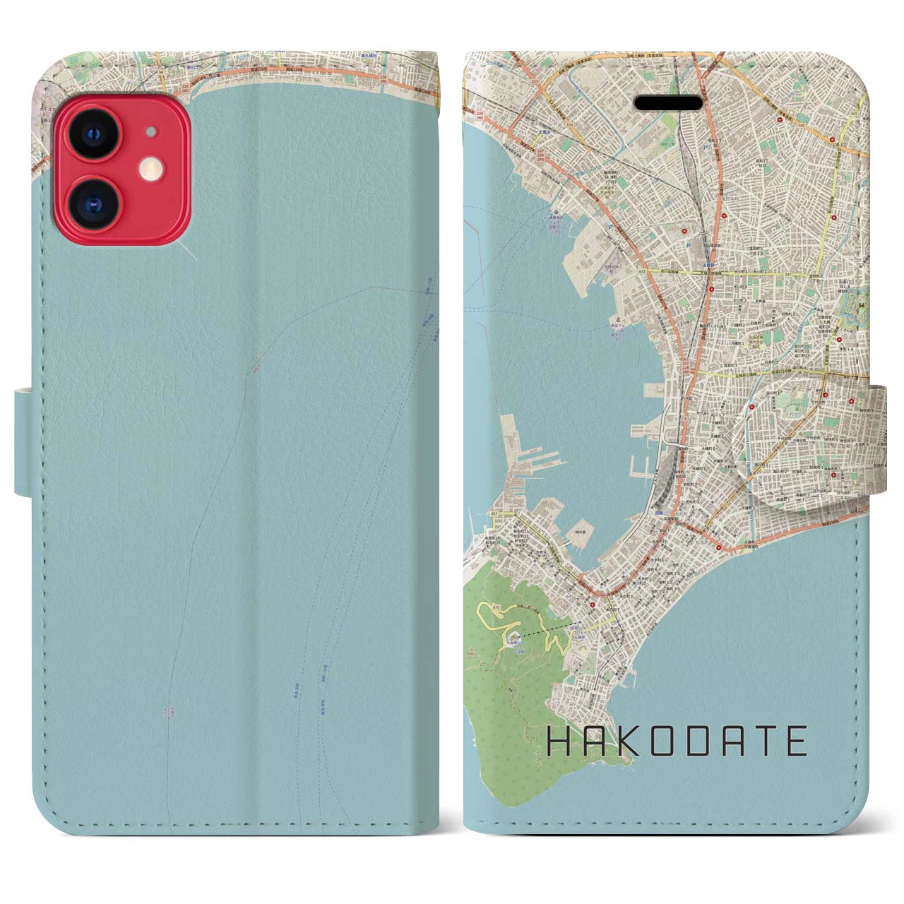 【函館（北海道）】地図柄iPhoneケース（手帳タイプ）ナチュラル・iPhone 11 用