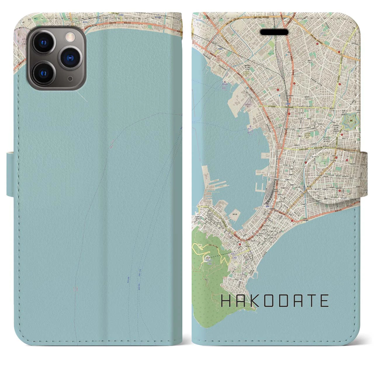 【函館（北海道）】地図柄iPhoneケース（手帳タイプ）ナチュラル・iPhone 11 Pro Max 用