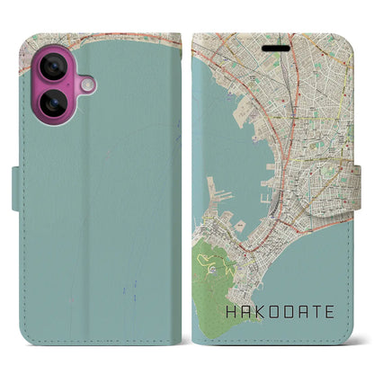 【函館（北海道）】地図柄iPhoneケース（手帳タイプ）ナチュラル・iPhone 16 Pro 用