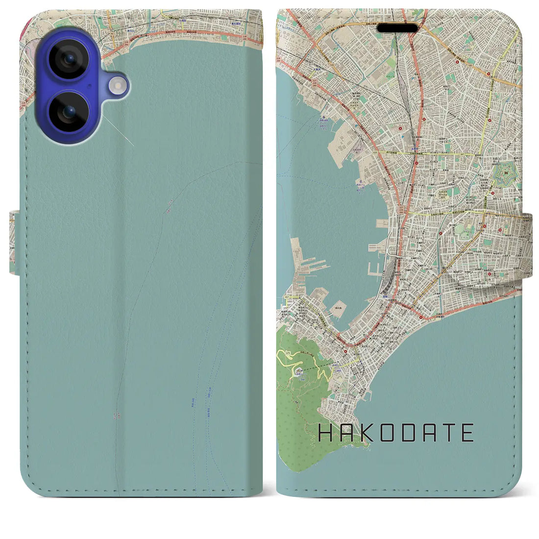 【函館(北海道)】地図柄iPhoneケース(手帳タイプ)ナチュラル・iPhone 16 Pro Max 用