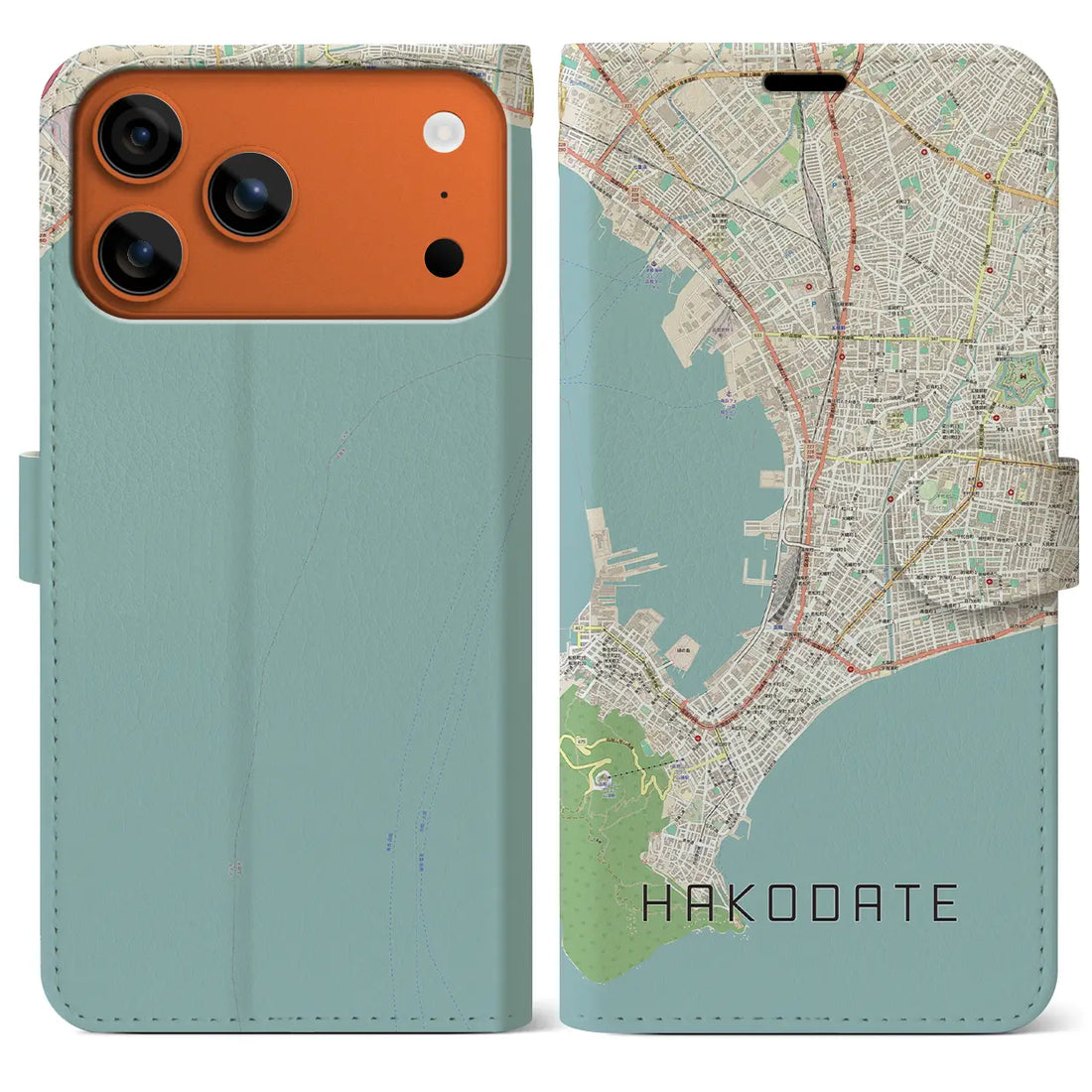 【函館（北海道）】地図柄iPhoneケース（手帳タイプ）ナチュラル・iPhone 17 Pro Max 用