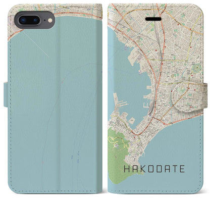 【函館（北海道）】地図柄iPhoneケース（手帳タイプ）ナチュラル・iPhone 8Plus /7Plus / 6sPlus / 6Plus 用