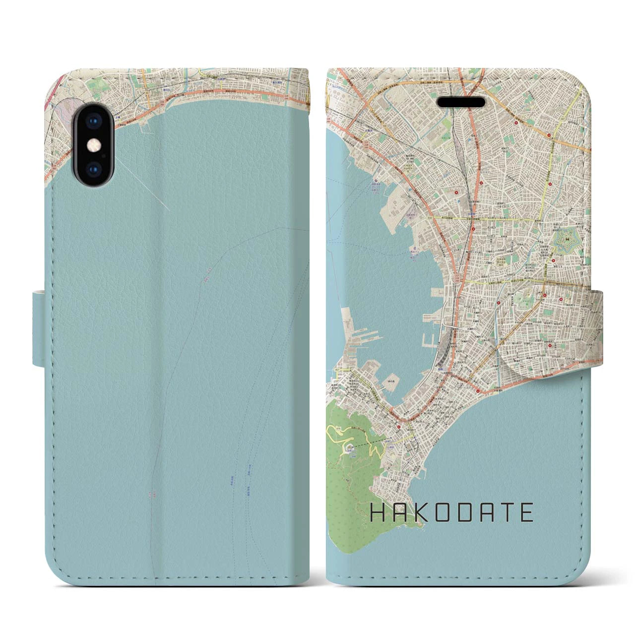 【函館（北海道）】地図柄iPhoneケース（手帳タイプ）ナチュラル・iPhone XS / X 用