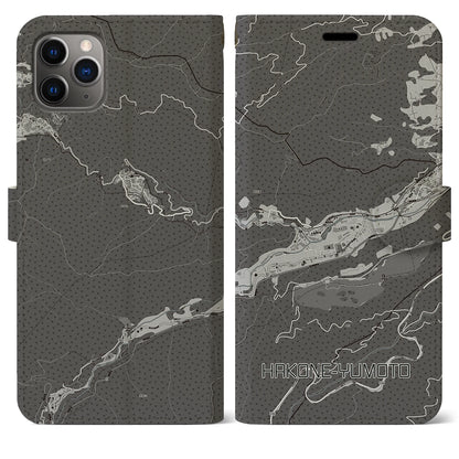 【箱根湯本（神奈川県）】地図柄iPhoneケース（手帳タイプ）モノトーン・iPhone 11 Pro Max 用