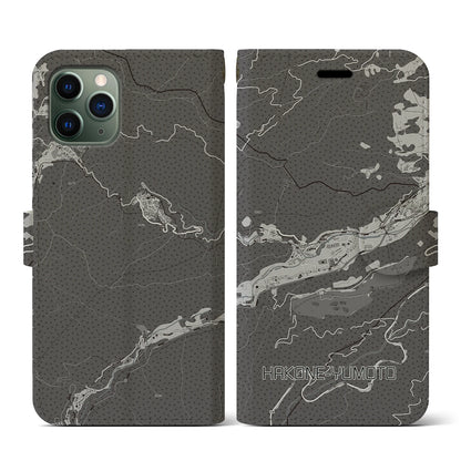 【箱根湯本（神奈川県）】地図柄iPhoneケース（手帳タイプ）モノトーン・iPhone 11 Pro 用