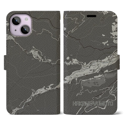 【箱根湯本（神奈川県）】地図柄iPhoneケース（手帳タイプ）モノトーン・iPhone 14 用
