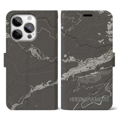 【箱根湯本（神奈川県）】地図柄iPhoneケース（手帳タイプ）モノトーン・iPhone 14 Pro 用
