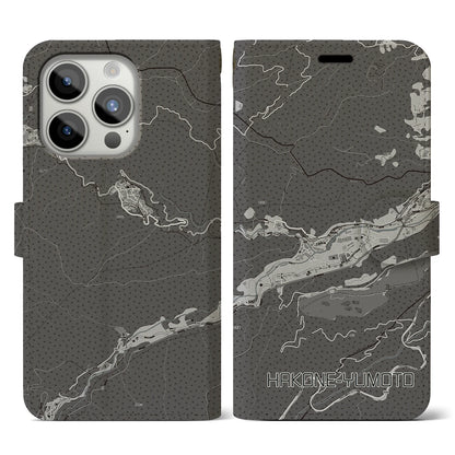 【箱根湯本（神奈川県）】地図柄iPhoneケース（手帳タイプ）モノトーン・iPhone 15 Pro 用