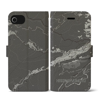 【箱根湯本（神奈川県）】地図柄iPhoneケース（手帳タイプ）モノトーン・iPhone SE（第3 / 第2世代） / 8 / 7 / 6s / 6 用