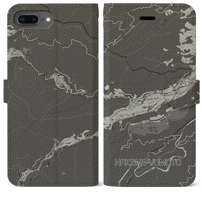 【箱根湯本（神奈川県）】地図柄iPhoneケース（手帳タイプ）モノトーン・iPhone 8Plus /7Plus / 6sPlus / 6Plus 用