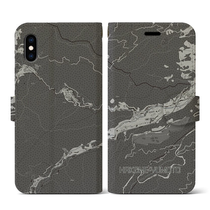 【箱根湯本（神奈川県）】地図柄iPhoneケース（手帳タイプ）モノトーン・iPhone XS / X 用