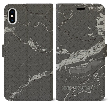 【箱根湯本（神奈川県）】地図柄iPhoneケース（手帳タイプ）モノトーン・iPhone XS Max 用