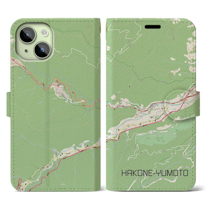 【箱根湯本（神奈川県）】地図柄iPhoneケース（手帳タイプ）ナチュラル・iPhone 15 用
