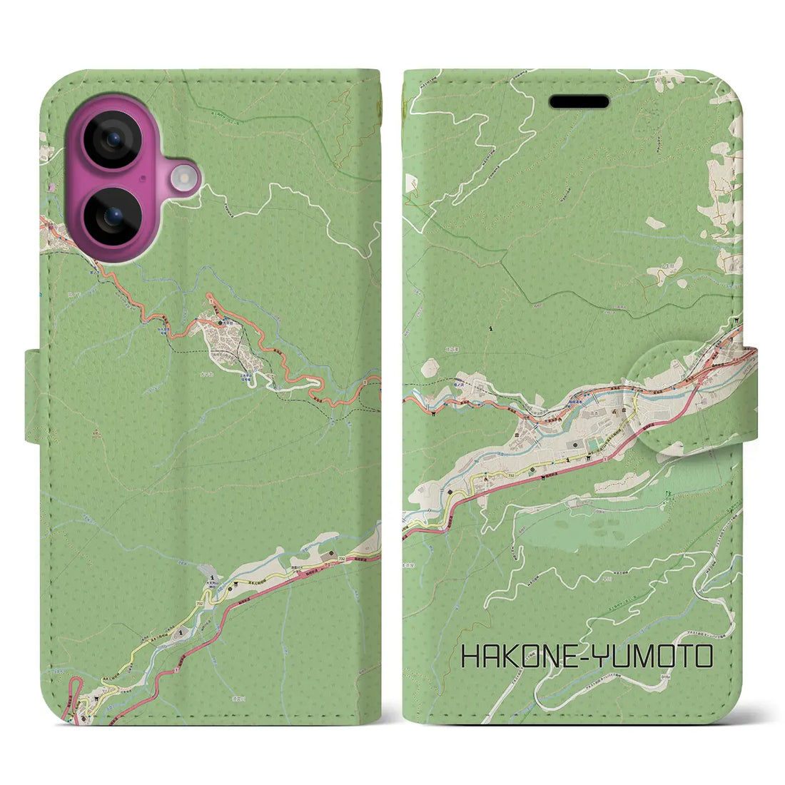 【箱根湯本（神奈川県）】地図柄iPhoneケース（手帳タイプ）ナチュラル・iPhone 16 Pro 用