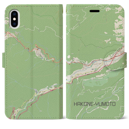 【箱根湯本（神奈川県）】地図柄iPhoneケース（手帳タイプ）ナチュラル・iPhone XS Max 用