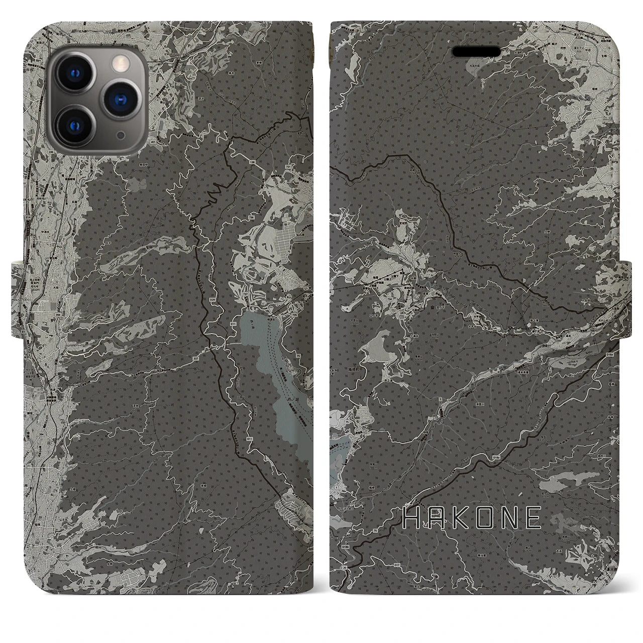【箱根】地図柄iPhoneケース（手帳両面タイプ・モノトーン）iPhone 11 Pro Max 用