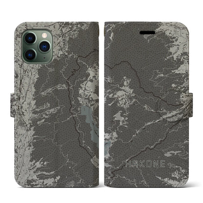 【箱根（神奈川県）】地図柄iPhoneケース（手帳タイプ）モノトーン・iPhone 11 Pro 用