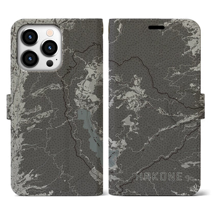 【箱根（神奈川県）】地図柄iPhoneケース（手帳タイプ）モノトーン・iPhone 13 Pro 用