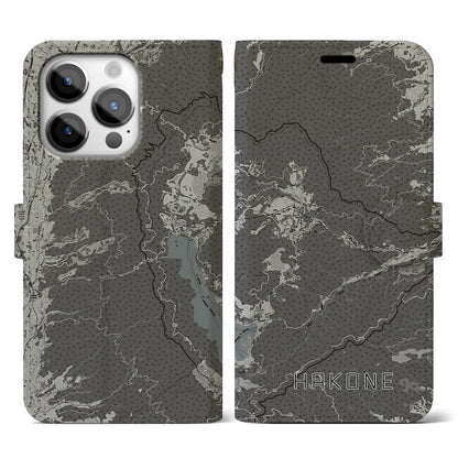 【箱根（神奈川県）】地図柄iPhoneケース（手帳タイプ）モノトーン・iPhone 14 Pro 用