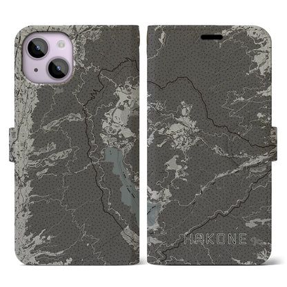 【箱根（神奈川県）】地図柄iPhoneケース（手帳タイプ）モノトーン・iPhone 14 用