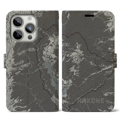 【箱根（神奈川県）】地図柄iPhoneケース（手帳タイプ）モノトーン・iPhone 15 Pro 用