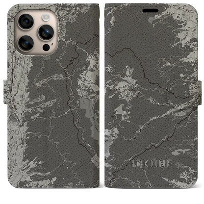 【箱根（神奈川県）】地図柄iPhoneケース（手帳タイプ）モノトーン・iPhone 16 Plus 用