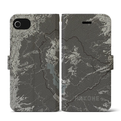 【箱根（神奈川県）】地図柄iPhoneケース（手帳タイプ）モノトーン・iPhone SE（第3 / 第2世代） / 8 / 7 / 6s / 6 用