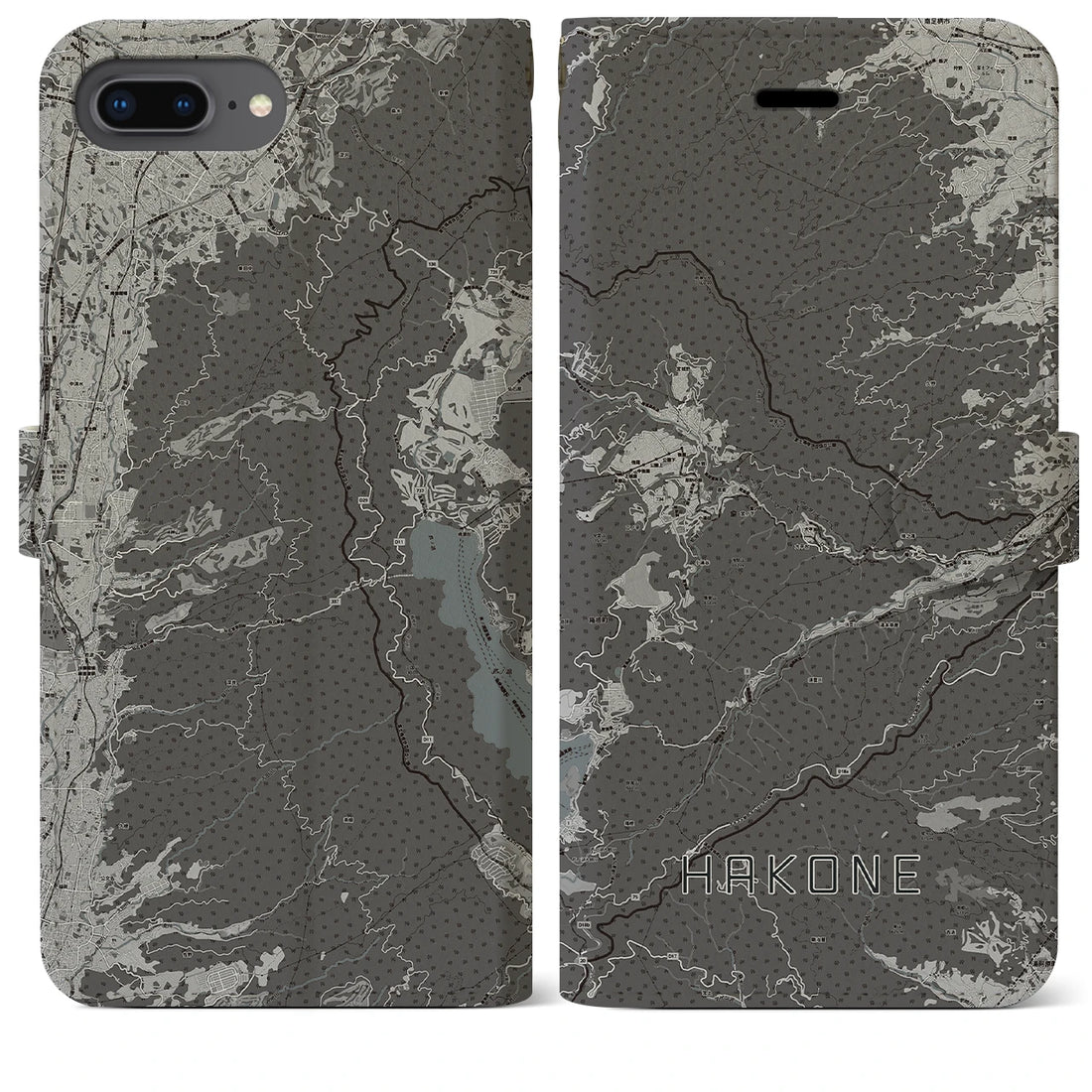 【箱根(神奈川県)】地図柄iPhoneケース(手帳タイプ)モノトーン・iPhone 8Plus /7Plus / 6sPlus / 6Plus 用