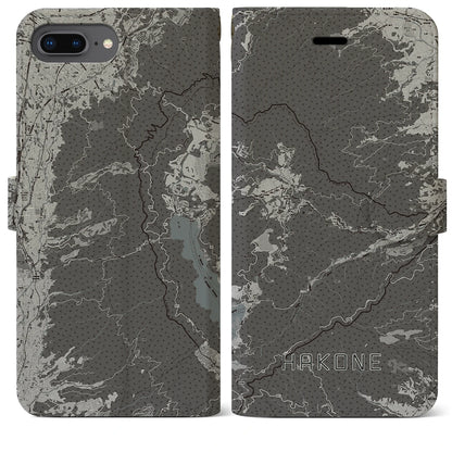 【箱根（神奈川県）】地図柄iPhoneケース（手帳タイプ）モノトーン・iPhone 8Plus /7Plus / 6sPlus / 6Plus 用