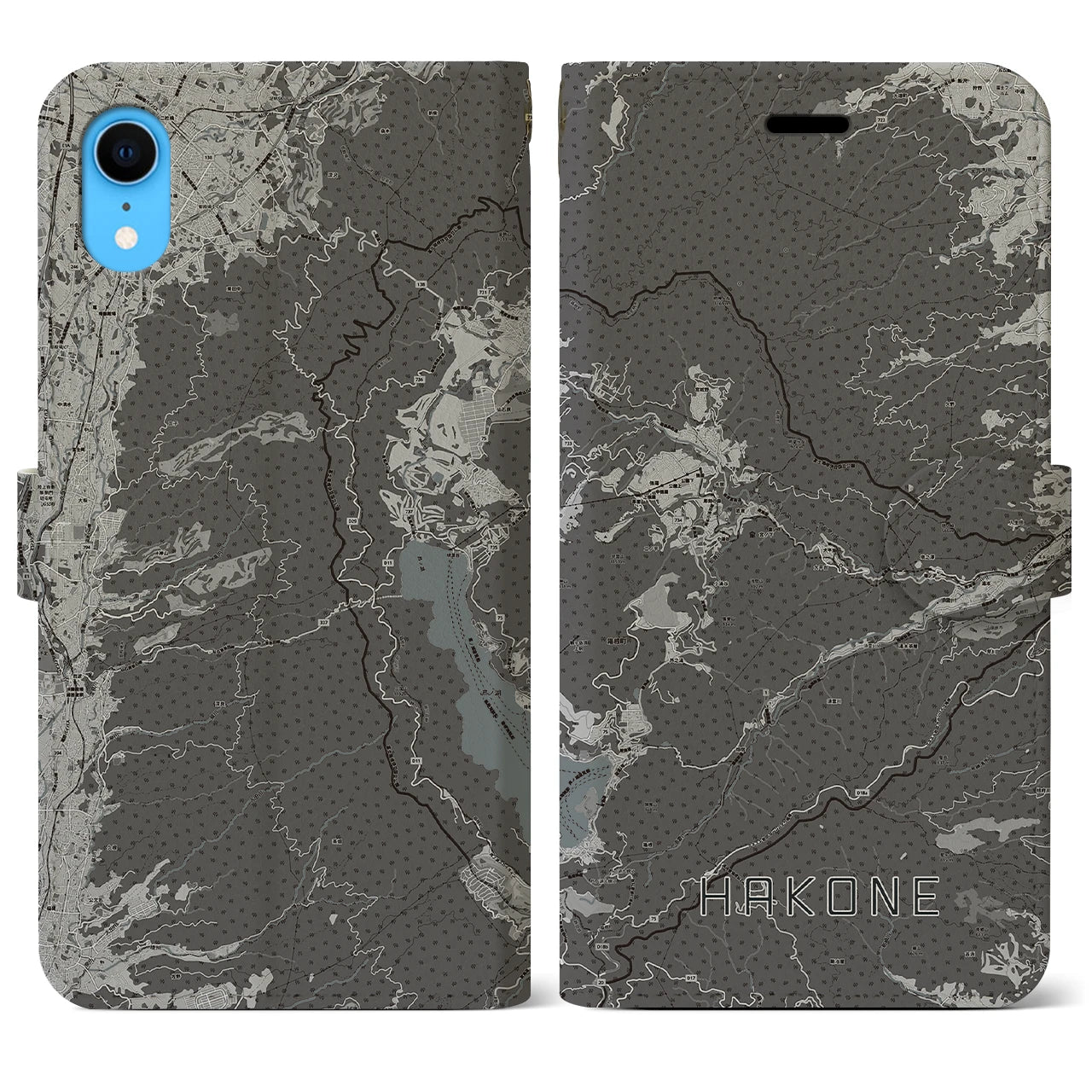 【箱根】地図柄iPhoneケース（手帳両面タイプ・モノトーン）iPhone XR 用