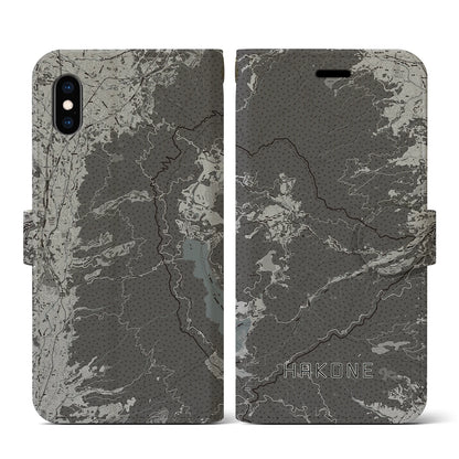 【箱根（神奈川県）】地図柄iPhoneケース（手帳タイプ）モノトーン・iPhone XS / X 用