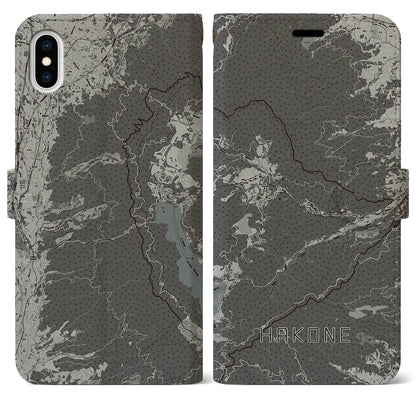 【箱根（神奈川県）】地図柄iPhoneケース（手帳タイプ）モノトーン・iPhone XS Max 用