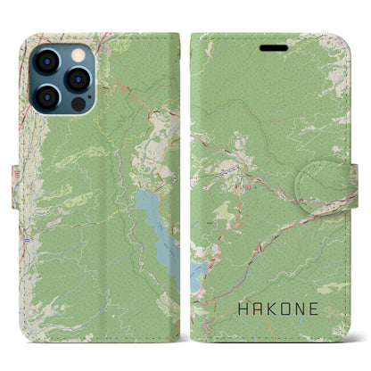 【箱根（神奈川県）】地図柄iPhoneケース（手帳タイプ）ナチュラル・iPhone 12 / 12 Pro 用
