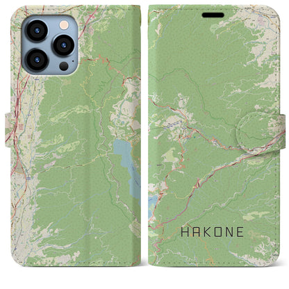 【箱根（神奈川県）】地図柄iPhoneケース（手帳タイプ）ナチュラル・iPhone 13 Pro Max 用