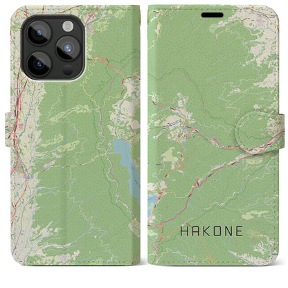 【箱根（神奈川県）】地図柄iPhoneケース（手帳タイプ）ナチュラル・iPhone 15 Pro Max 用