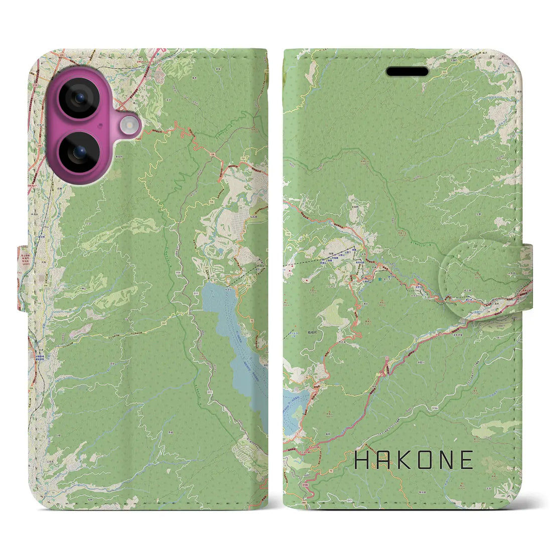 【箱根（神奈川県）】地図柄iPhoneケース（手帳タイプ）ナチュラル・iPhone 16 Pro 用