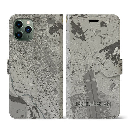 【箱根ケ崎（東京都）】地図柄iPhoneケース（手帳タイプ）モノトーン・iPhone 11 Pro 用