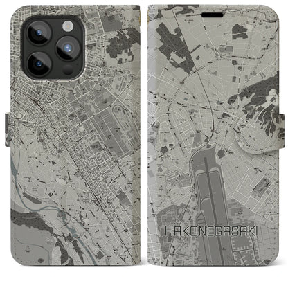 【箱根ケ崎（東京都）】地図柄iPhoneケース（手帳タイプ）モノトーン・iPhone 15 Pro Max 用