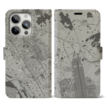 【箱根ケ崎（東京都）】地図柄iPhoneケース（手帳タイプ）モノトーン・iPhone 15 Pro 用